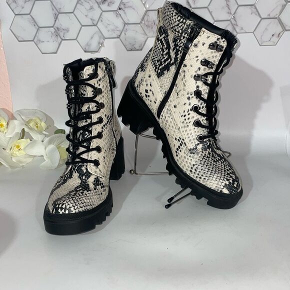 Madden Girl Snakeskin Print Ankle Boots with Geometric Pattern - Picture 1 of 10